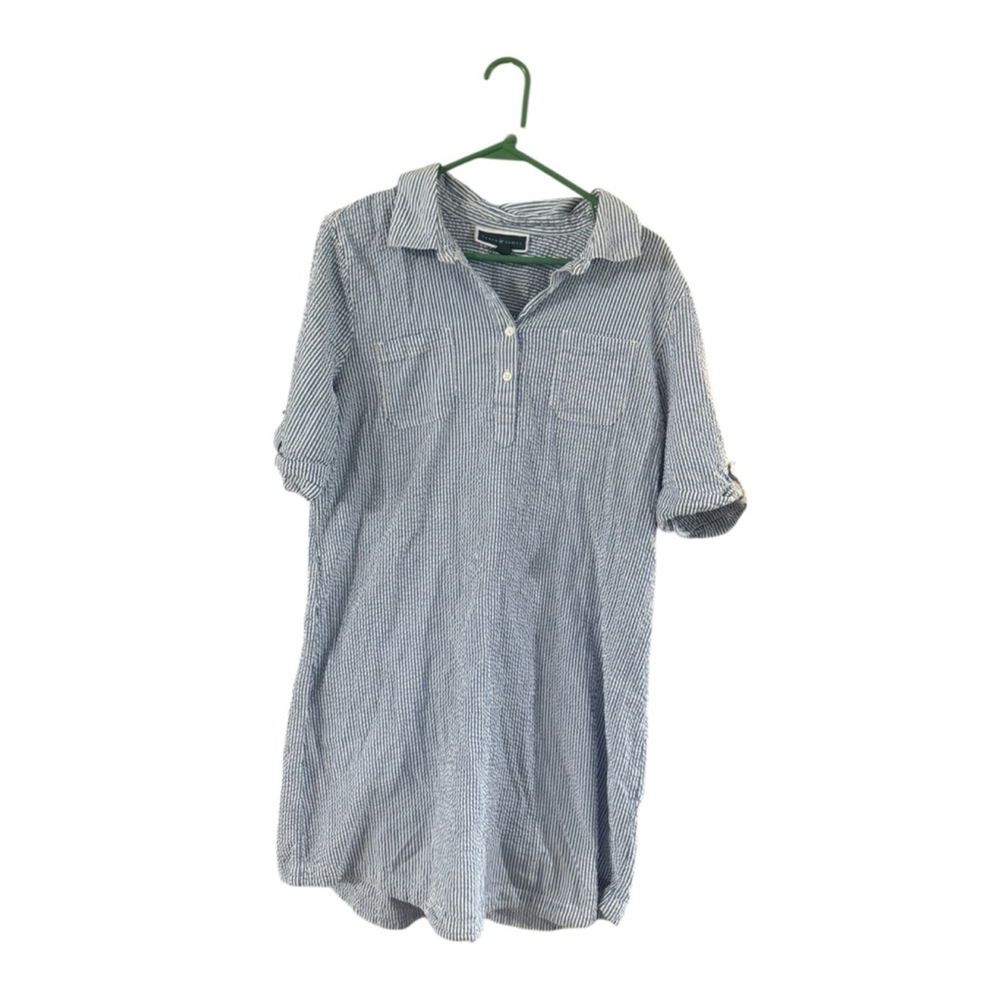 Women's Karen Scott Blue White Striped Shirtdress L - Picture 8 of 9